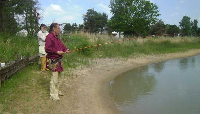 Native americans cane pole fishing